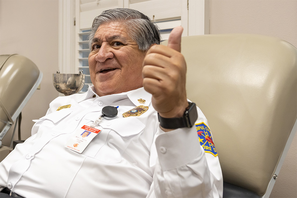Fireman donating blood